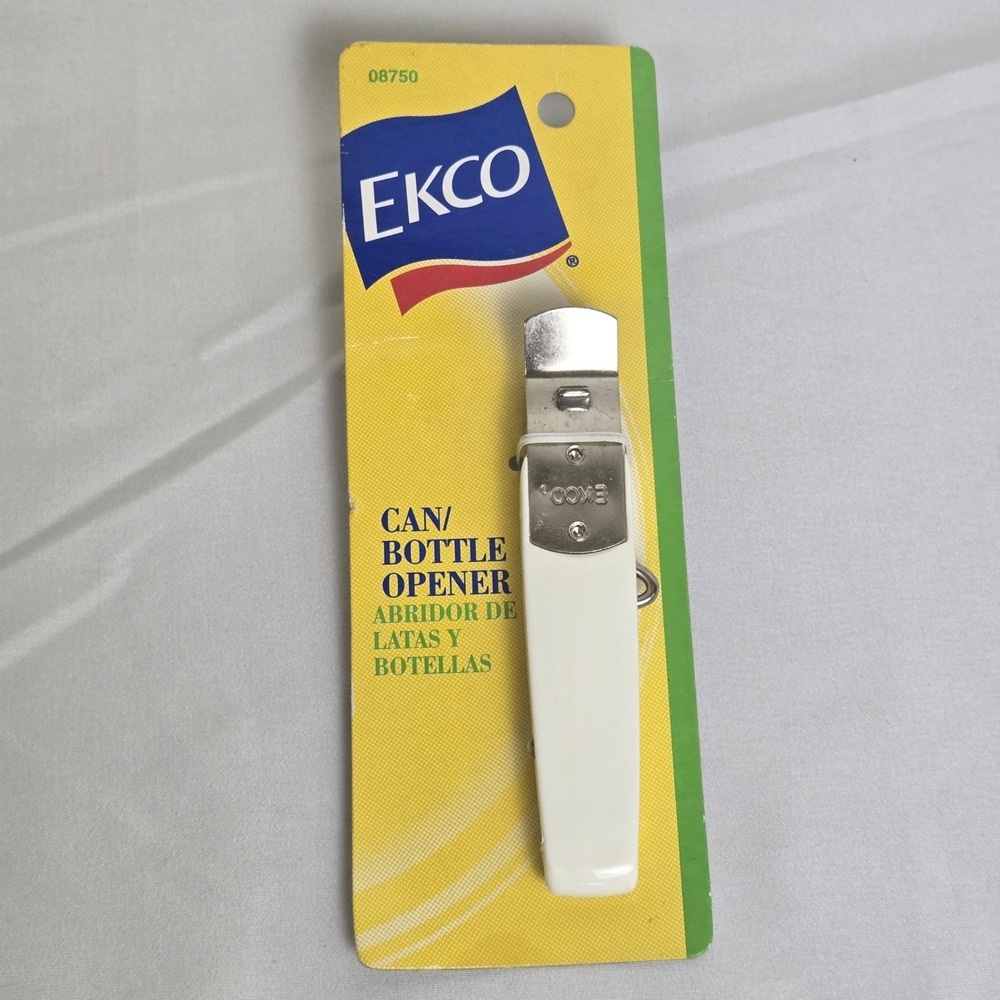Ekco‎ Can Bottle Opener 08750 Vintage 2002 White Handle 3 Functions 5" New